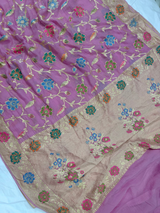 Pink Khaddi Georgette Banarasi Handloom Saree - Meenakari