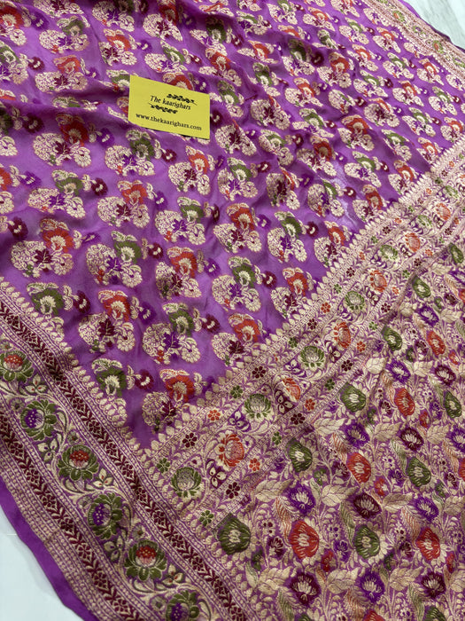 Lavender Pure Khaddi Chiffon Banarasi Saree