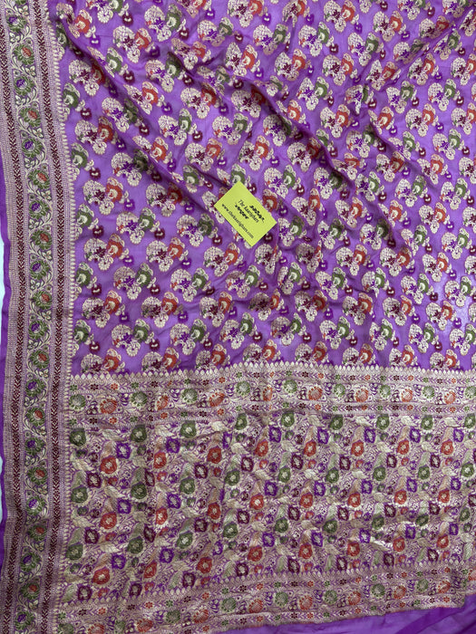 Lavender Pure Khaddi Chiffon Banarasi Saree