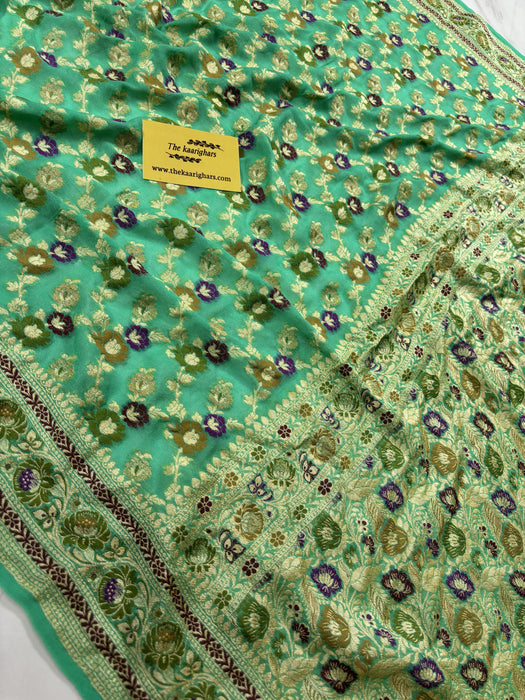 Haze Green Pure Khaddi Chiffon Banarasi Saree