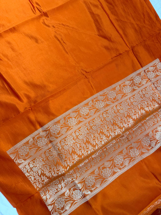 Orange Pure Raw Mango Banarasi Handloom Saree