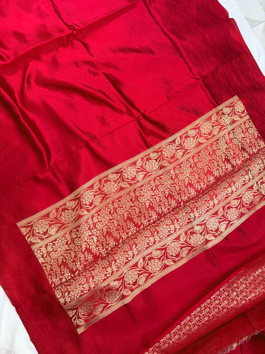 Red Pure Raw Mango Banarasi Handloom Saree