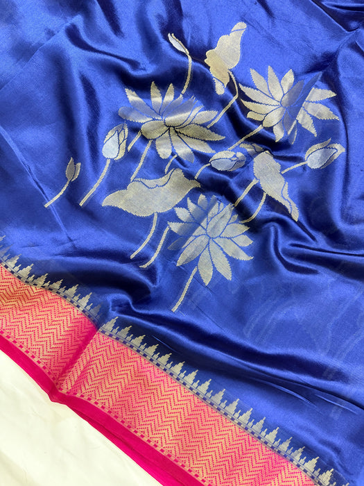 Blue Pure Raw Mango Banarasi Handloom Saree - Designer Buta