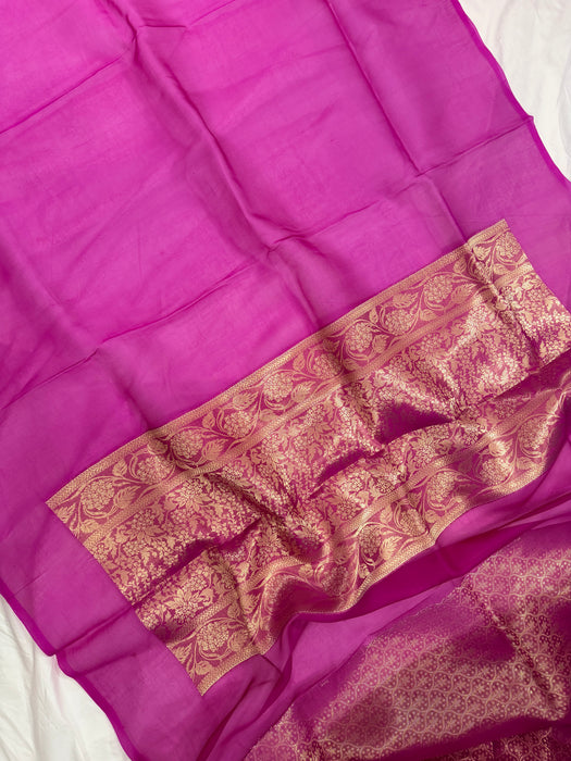 Rani Pure Kora Banarasi Handloom Saree