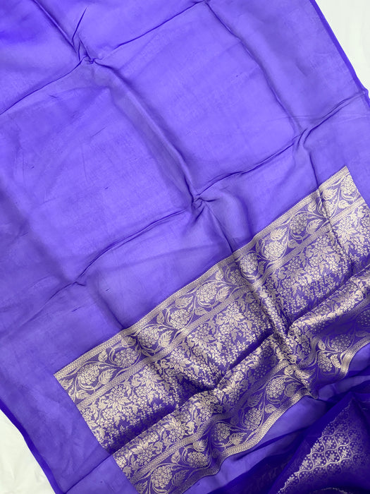 Royal Blue Pure Kora Banarasi Handloom Saree