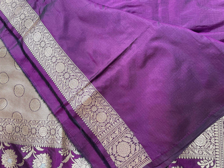 Magenta Pure Katan Silk Banarasi Handloom Saree - Sona Roopa Jaal work