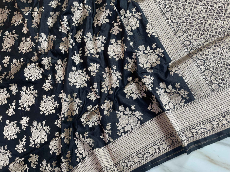 Royal Blue Pure Katan Silk Banarasi Handloom Saree - Heavy Jaal work