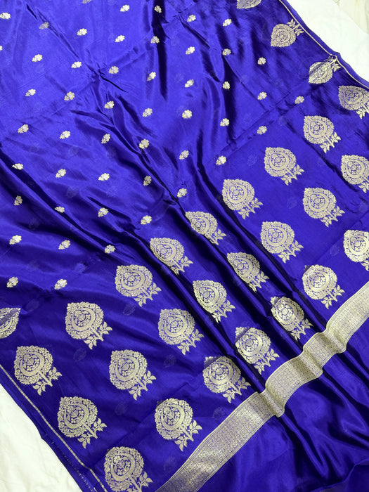 Navy Blue Pure Raw Mango Banarasi Handloom Saree