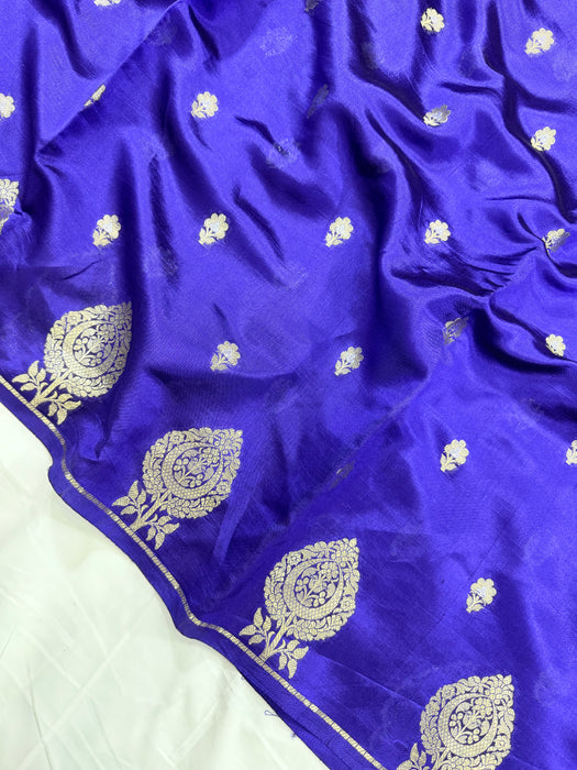 Navy Blue Pure Raw Mango Banarasi Handloom Saree