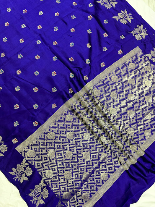 Navy Pure Raw Mango Banarasi Handloom Saree - Meenakari Motifs