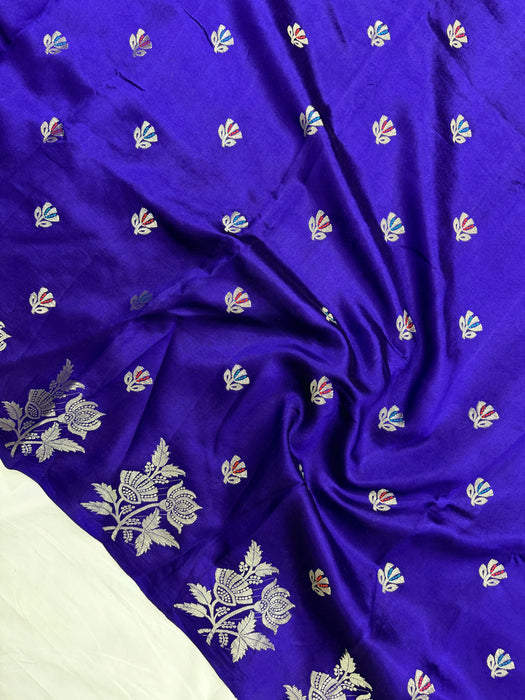 Navy Pure Raw Mango Banarasi Handloom Saree - Meenakari Motifs