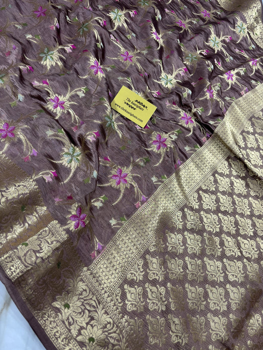 Sandrift Pure Dupion Banarasi Handloom Saree - Meenakari