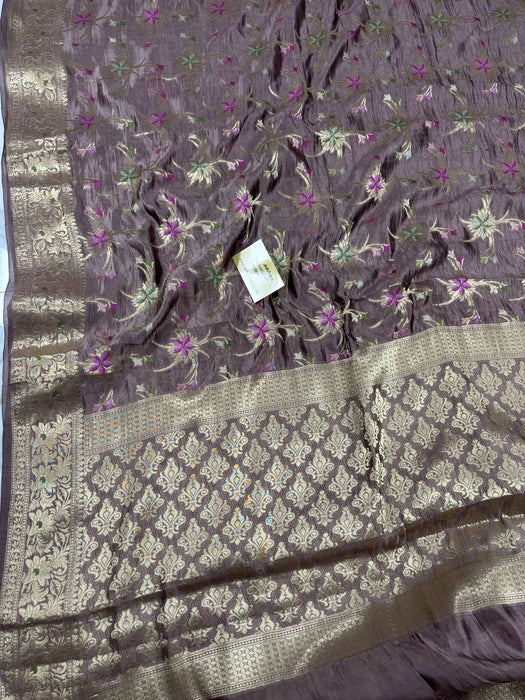 Sandrift Pure Dupion Banarasi Handloom Saree - Meenakari