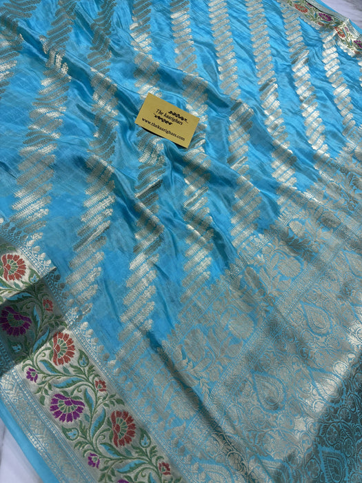 Teal Blue Pure Dupion Banarasi Handloom Saree