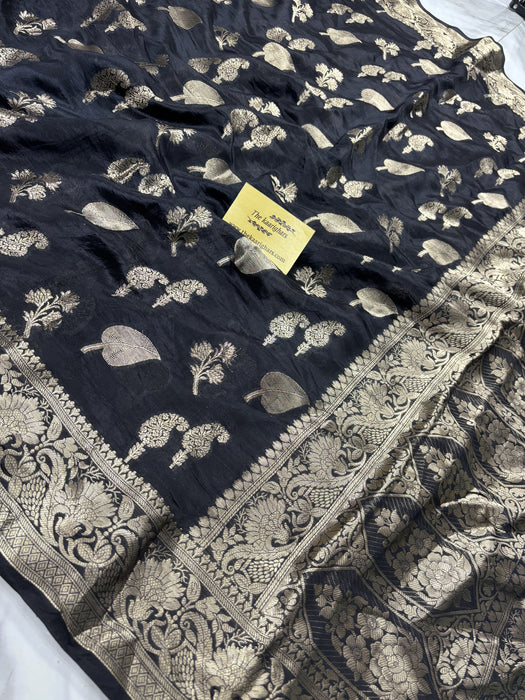Black Pure Dupion Banarasi Handloom Saree