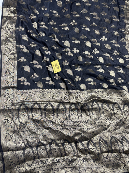 Black Pure Dupion Banarasi Handloom Saree
