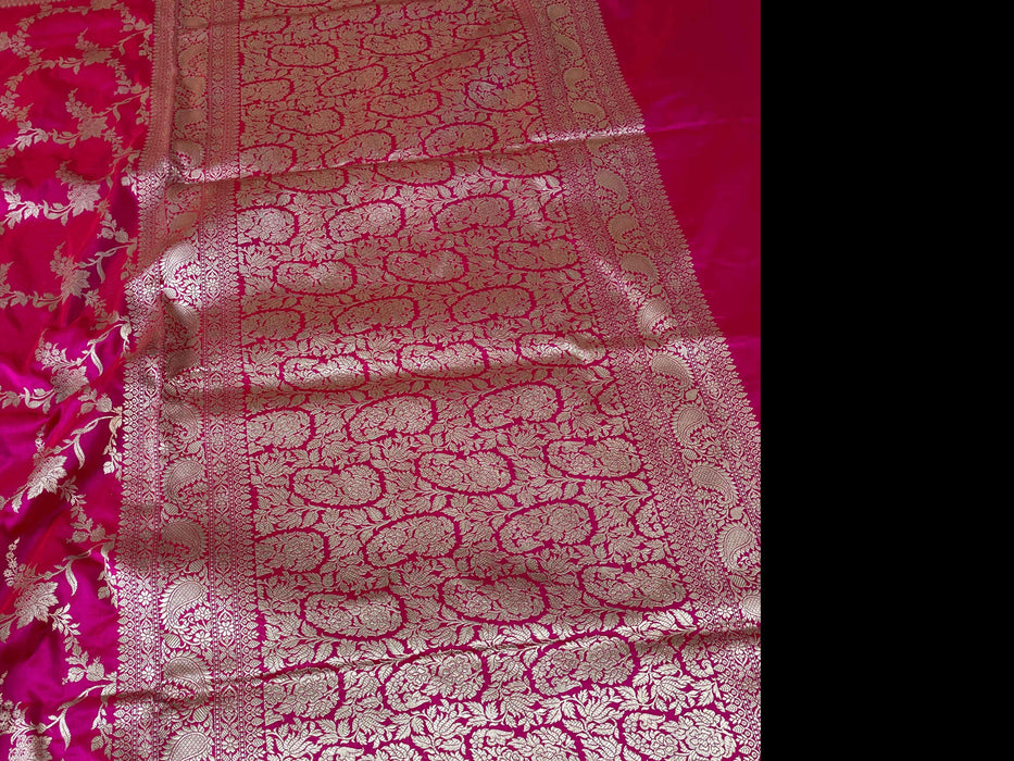 Pink Pure Katan Silk Banarasi Handloom Saree - Heavy Jaal work