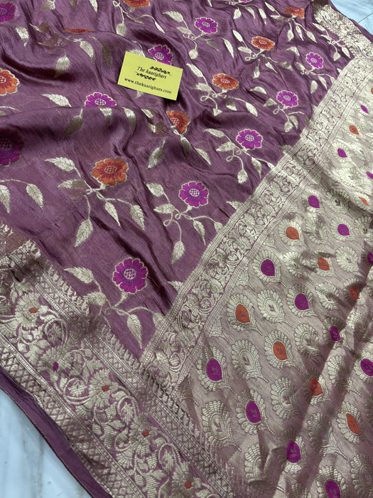 Old Rose Pure Dupion Banarasi Handloom Saree - Meenakari