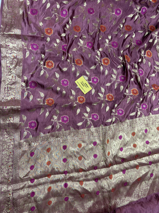 Old Rose Pure Dupion Banarasi Handloom Saree - Meenakari