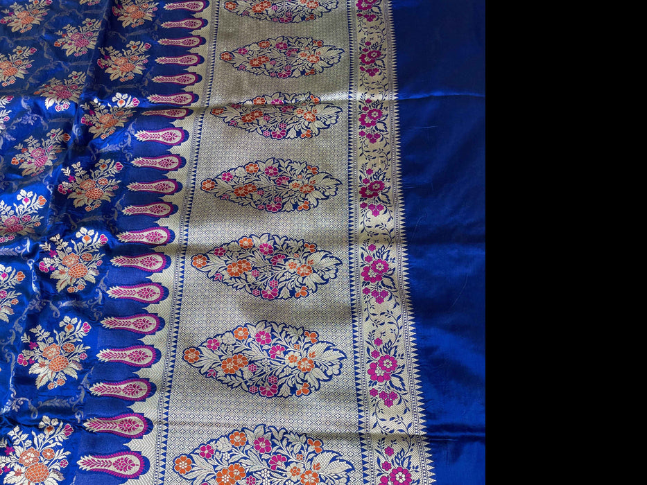 Royal Blue Pure Katan Silk Banarasi Handloom Saree - Kadhua Jaal work