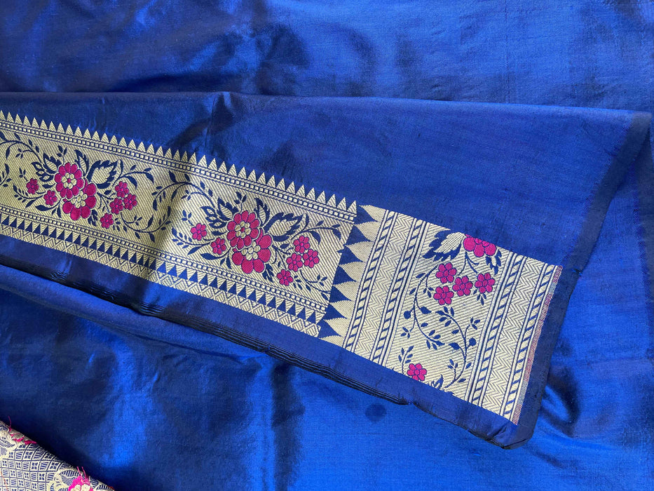 Royal Blue Pure Katan Silk Banarasi Handloom Saree - Kadhua Jaal work