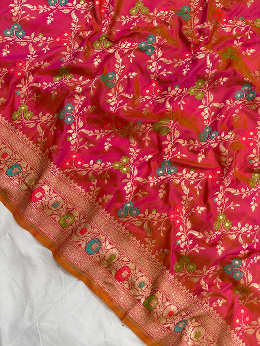 Dual Shade Pure Katan Banarasi Handloom Saree - Meenakari Work