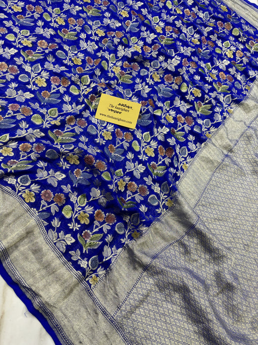 Royal Blue Khaddi Georgette Banarasi Handloom Saree - Meenakari