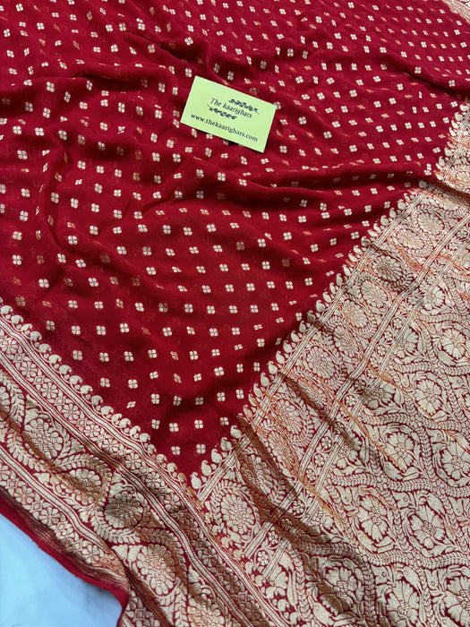 Red Khaddi Georgette Banarasi Handloom Saree - Gold Zari