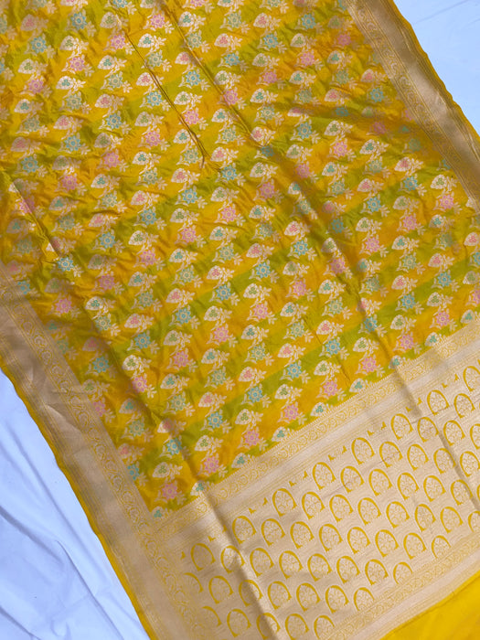 Yellow Pure Katan Banarasi Handloom Saree - Meenakari Work