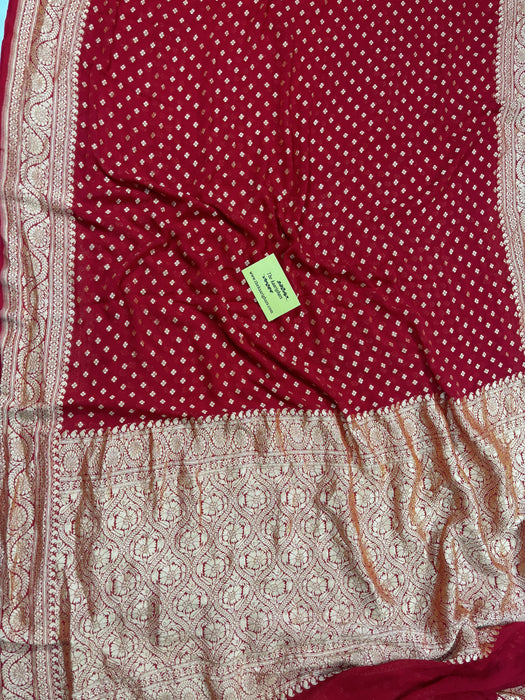Red Khaddi Georgette Banarasi Handloom Saree - Gold Zari