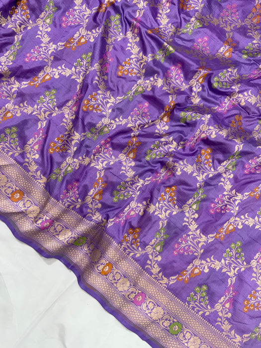 Lavender Pure Katan Banarasi Handloom Saree - Meenakari Work