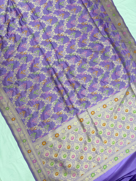 Lavender Pure Katan Banarasi Handloom Saree - Meenakari Work