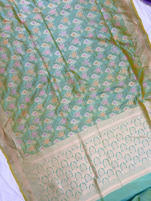 Dual Shade Pure Katan Banarasi Handloom Saree - Meenakari Work