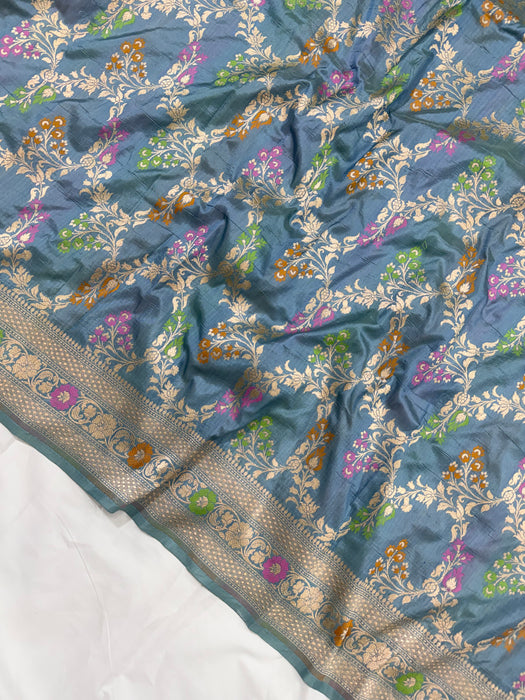 Powder Blue Pure Katan Banarasi Handloom Saree - Meenakari Work
