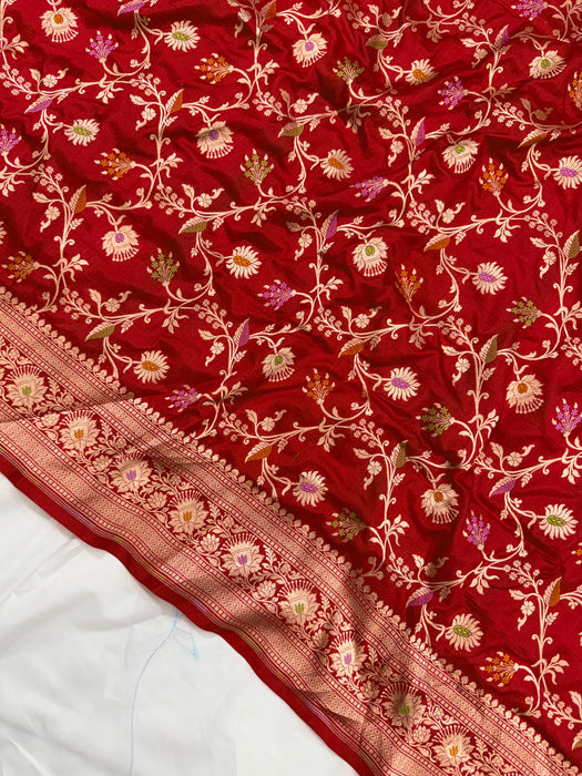 Red Pure Katan Banarasi Handloom Saree - Meenakari Work