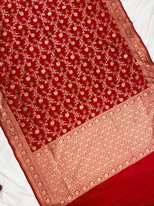 Red Pure Katan Banarasi Handloom Saree - Meenakari Work