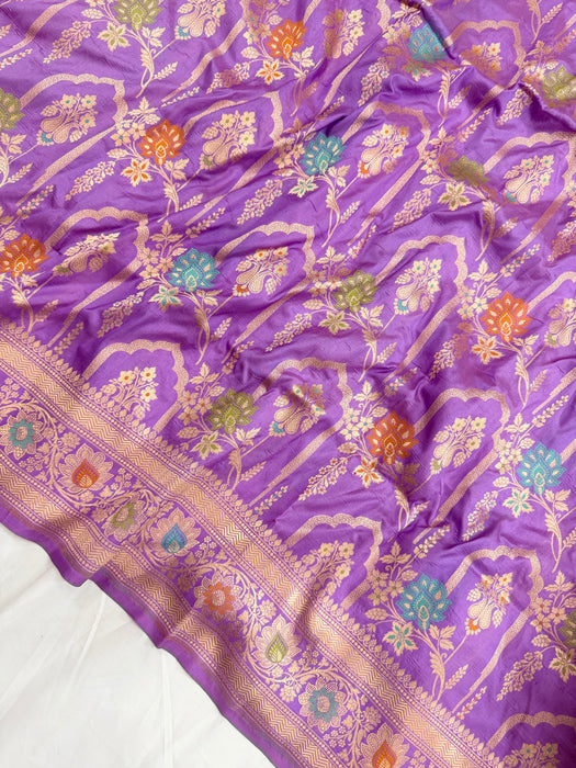 Lavender Pure Katan Banarasi Handloom Saree - Meenakari Work