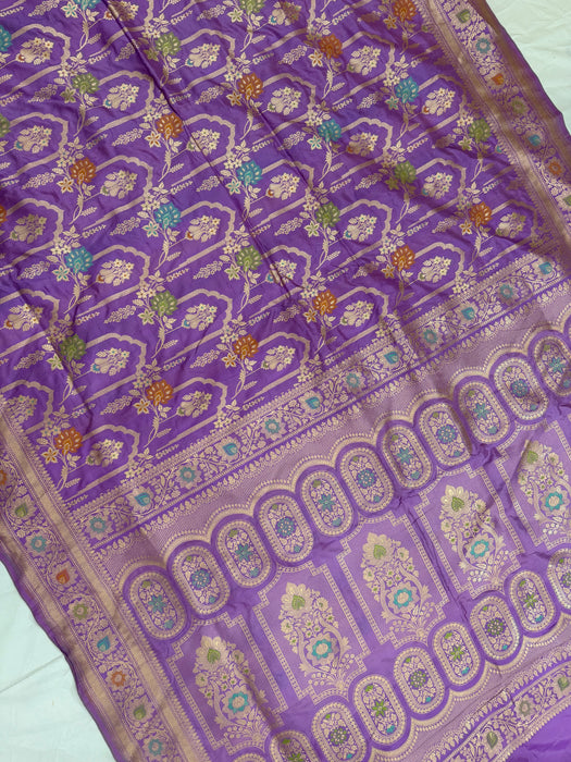 Lavender Pure Katan Banarasi Handloom Saree - Meenakari Work