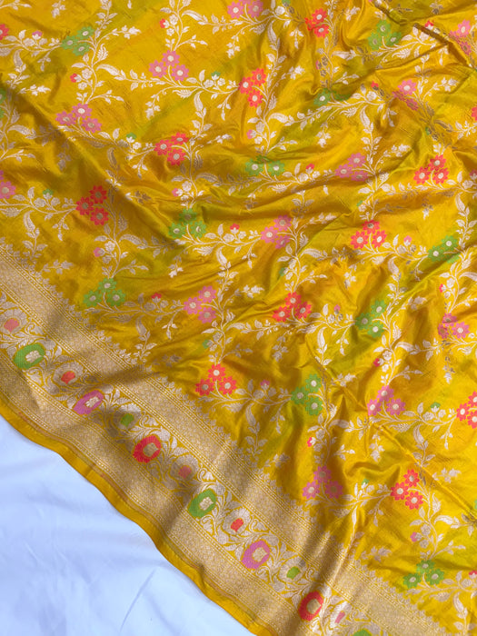 Yellow Pure Katan Banarasi Handloom Saree - Meenakari Work