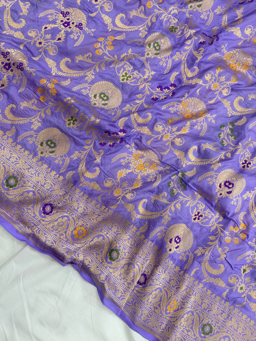 Lavender Pure Katan Banarasi Handloom Saree - Meenakari Work