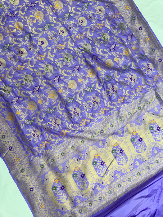 Lavender Pure Katan Banarasi Handloom Saree - Meenakari Work