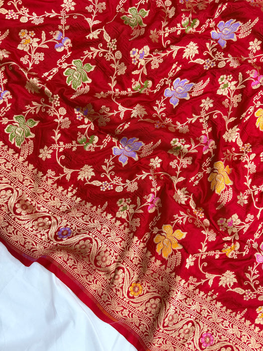 Red Pure Katan Banarasi Handloom Saree - Meenakari Work