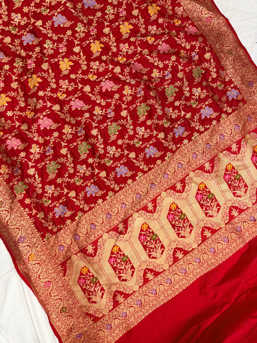 Red Pure Katan Banarasi Handloom Saree - Meenakari Work