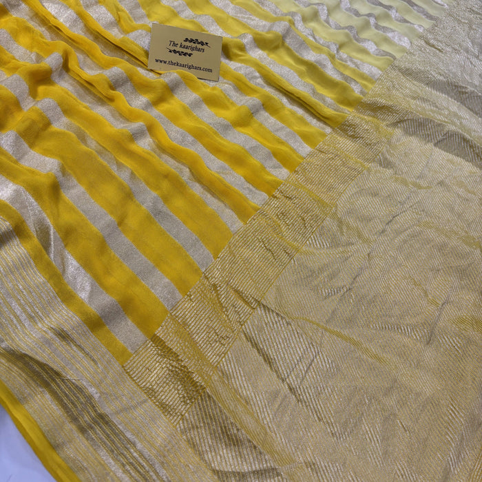 Double shaded Khaddi Georgette Banarasi Handloom Saree - Water Zari