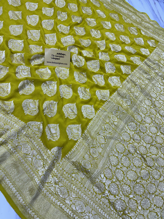 Pure Khaddi Georgette Banarasi Handloom Saree - Water Zari