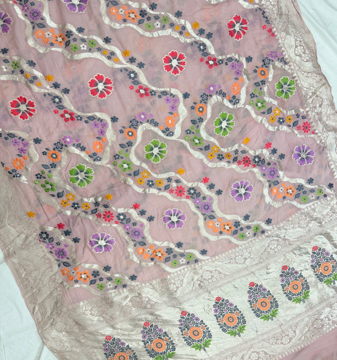 Khaddi Georgette Banarasi Handloom Saree - Meenakari