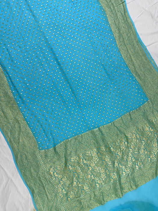 Blue Pure Khaddi Georgette Banarasi Handloom Saree - Water Zari