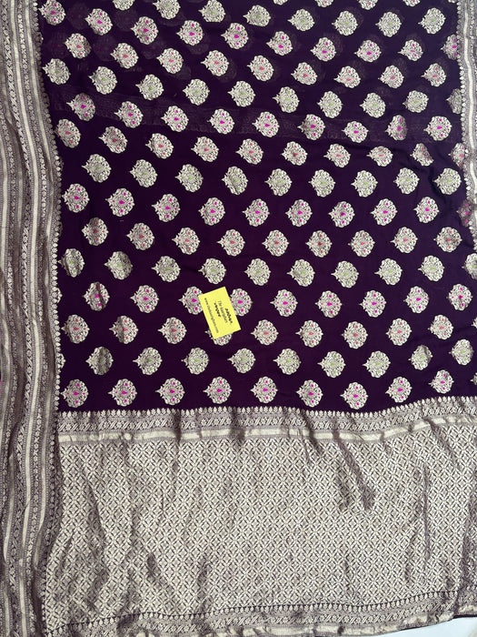Wine Pure Khaddi Georgette Banarasi Handloom Saree