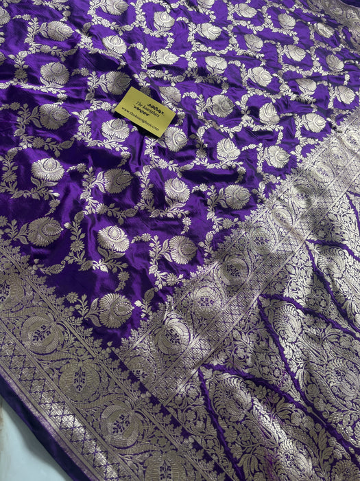 Dark Purple Pure Katan Banarasi Handloom Saree - Sona Jaal Work