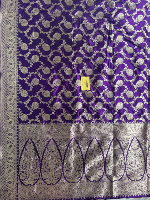 Dark Purple Pure Katan Banarasi Handloom Saree - Sona Jaal Work